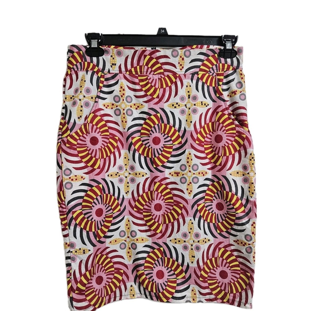 Grass-fields Pencil Skirt Girls 14 Pink Yellow African Print Geometric Sunburst